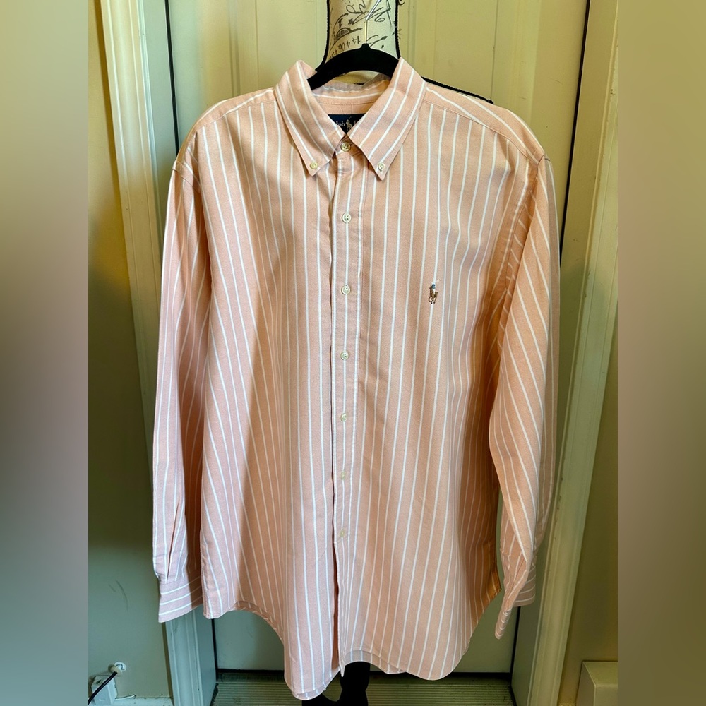 Ralph Lauren Mens Classic fit button down  Size:17-34/35 orange w/white stripe